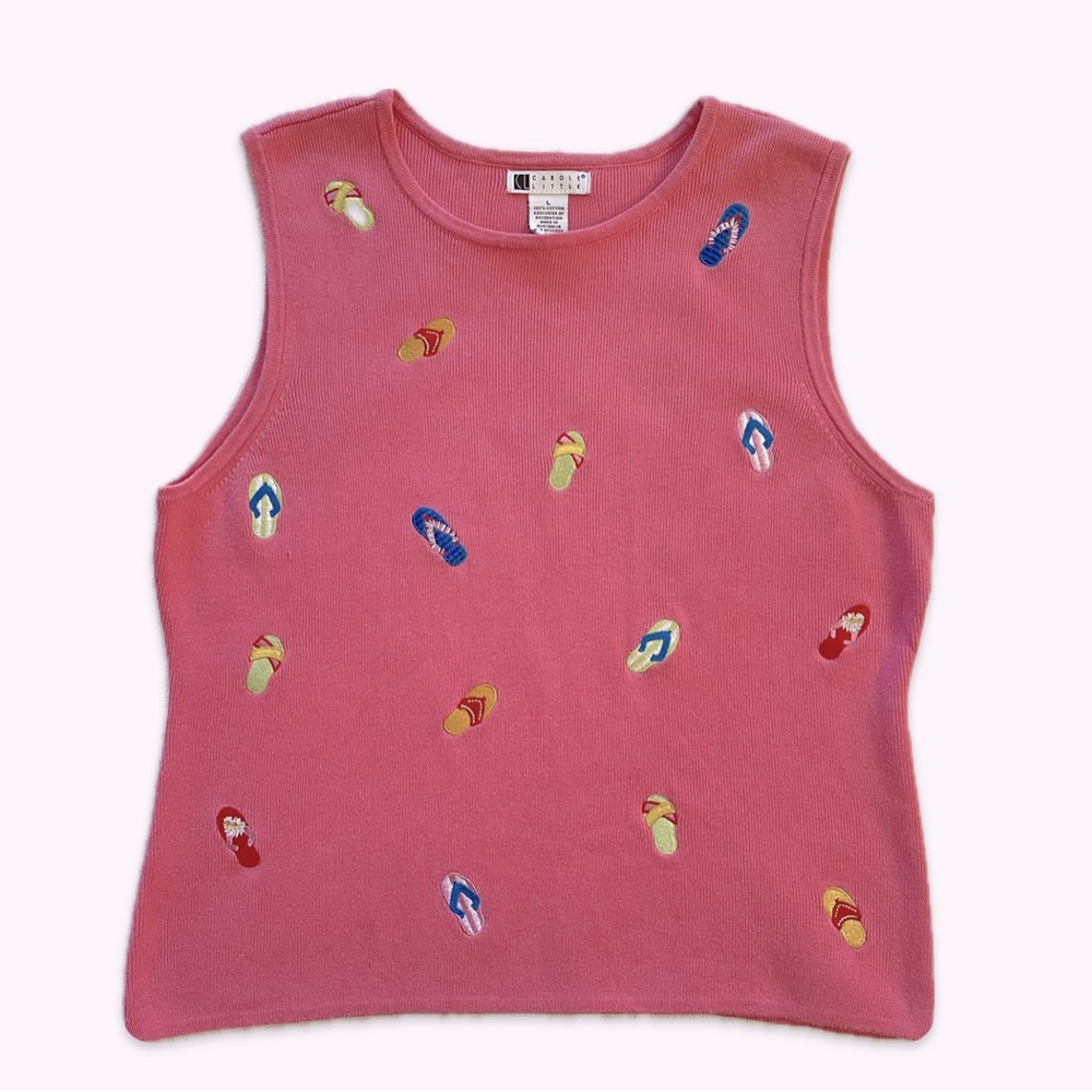 Pink knit all over print top Carole Little L